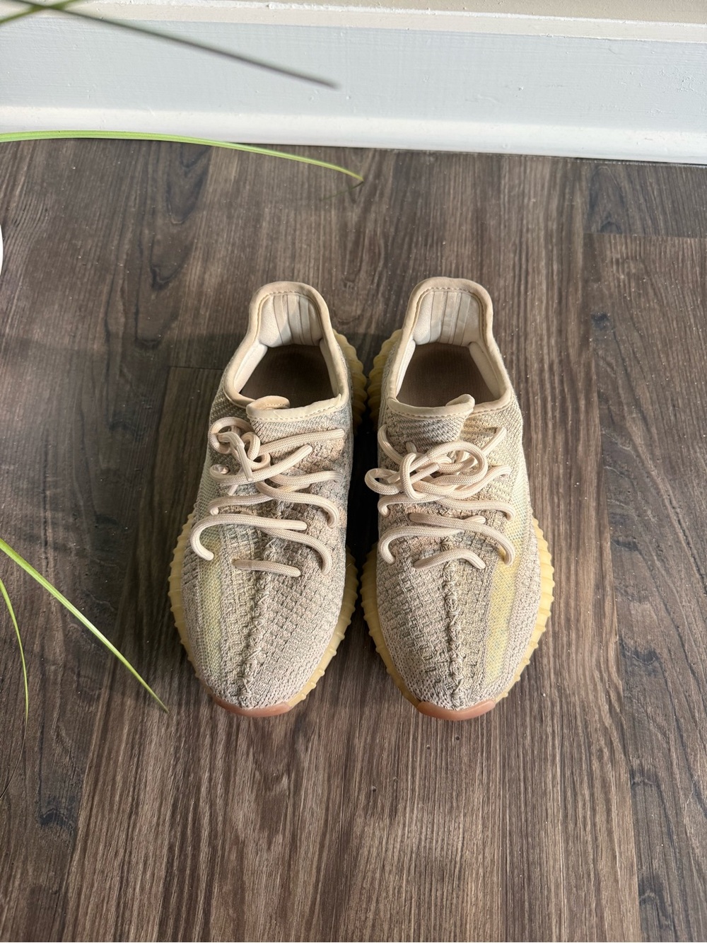 adidas Kids Neutral Beige Knit Sneakers with Yellow Accents